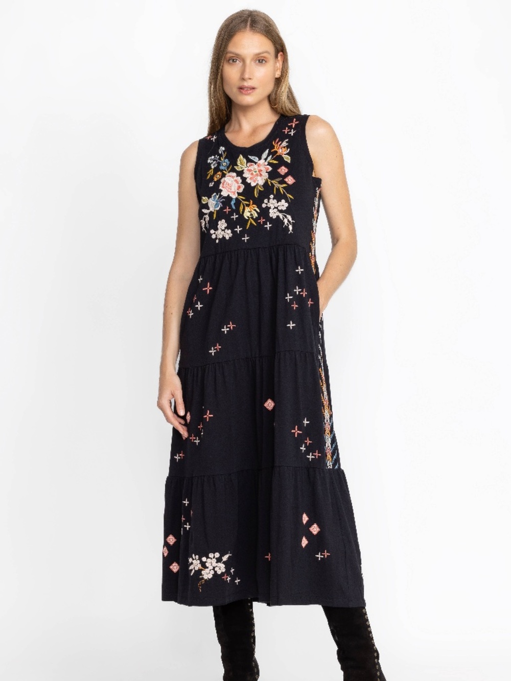 Johnny Was Tired Black Embroidered Tank Dress, XS (runs big)
